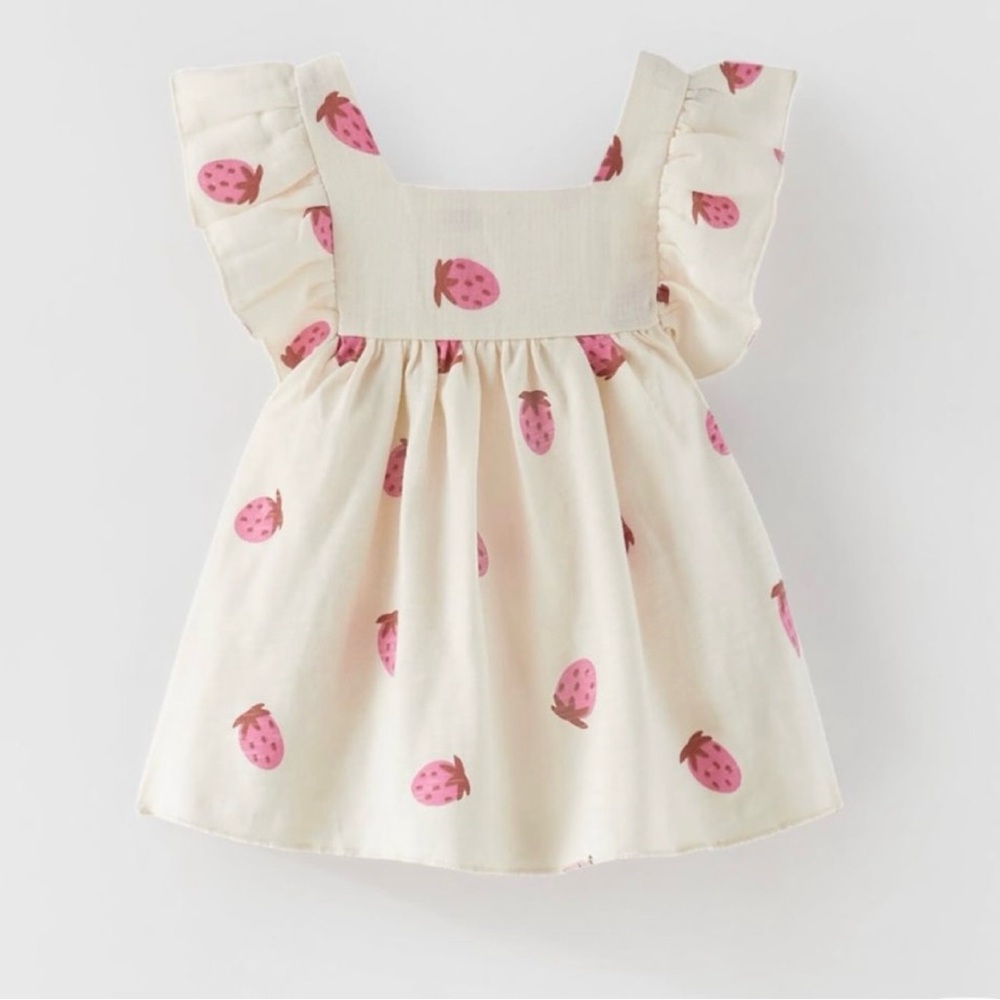 ZARA Baby Gauzy Strawberry Flutter Sleeve Top Size 18 to 24 Months